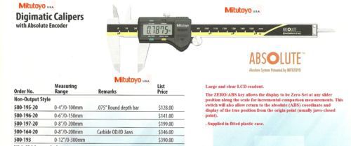 Mitutoyo AbsOlute Digimatic Caliper Range 0 12&#034; Digital NEW 500-193