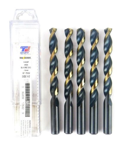 Triumph 012532 1/2&#034; hss hd black bronze oxide thunderbit jobber drill qty 5 b10 for sale