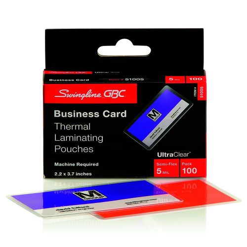 Gbc 51005 heatseal ultraclear thermal laminating pouches, business card size, 5 for sale