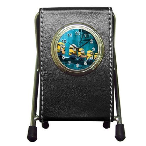 Minions At Lunch Leather Pen Holder Desk Clock (2 in 1) Free Shipping