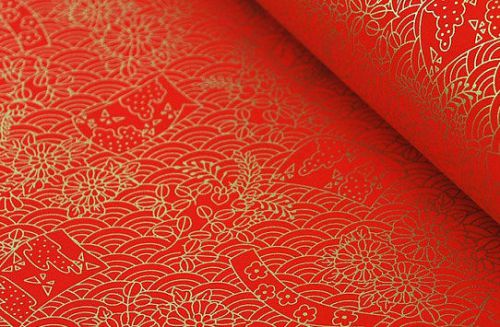5pcs 14x14cm Gold Dark Red Japanese Yuzen Chiyogami Washi Origami Paper