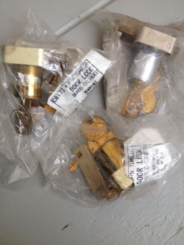 Lot of 3 Deadbolt Cam Door Locks, C8173, National Cabinet Lock, Brass &amp; Chrome