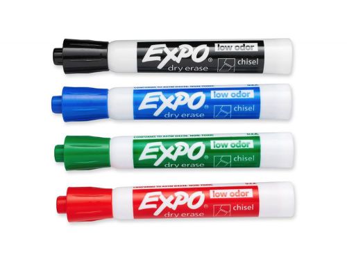 Expo Low Odor Chisel Tip Dry Erase Markers, 4 Colored Markers (80074)