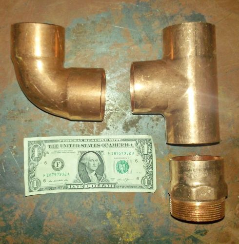 2 inch copper 90 degree elbow and tee and male adapter (3 piece set) for sale