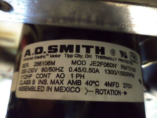 NEW A.O. Smith JE2F060N RMT0106 200-230V 60/50H 0.45/0.50A 1300/1550RPM 1/12HP