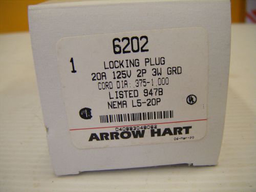 Arrow hart 6202 locking plug twist lock nema l5-20p 20a 125v for sale