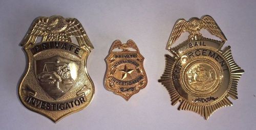*Lot of 3*Bail Enforcement Badge, Private Investigator Badge / Shield**Excellent
