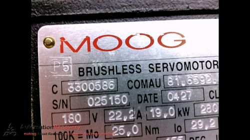 MOOG 3300586 BRUSHLESS SERVO MOTOR, CLASS F, 180V, 22.2A, 19KW  2800,