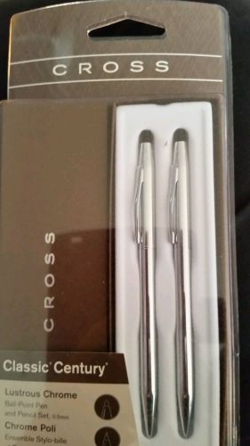 NEW Cross Classic Century Lustrous Chrome Ball-Point Pen and .5MM Pencil Set