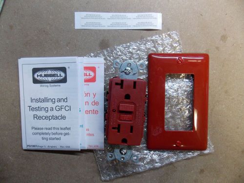 GFCI Commercial LED Wall Outlet; Red With Plate Hubbell GF20RLA (QTY 10)