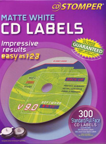 CD Stomper,  Matte White- 300 Pack CD Labels, NEW + Bonus Stomper &amp; CD