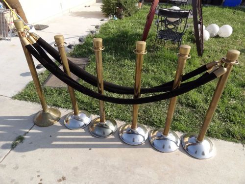 6 Vintage Lawrence Crowd Control Classic Brass Posts Stands Stanchions w/ Rope