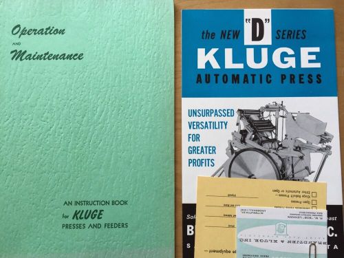 Kluge Automatic Press Booklet Instruction Manual D Series Vintage Letterpress