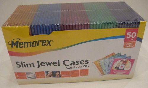 Memorex 50 Slim Jewel Cases 5 colors ...Brand NEW Sealed... Low Cost Shipping...