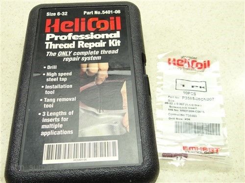 Heli-coil metric professional thread repair kit 6-32 tap drill coils &amp; wrench for sale