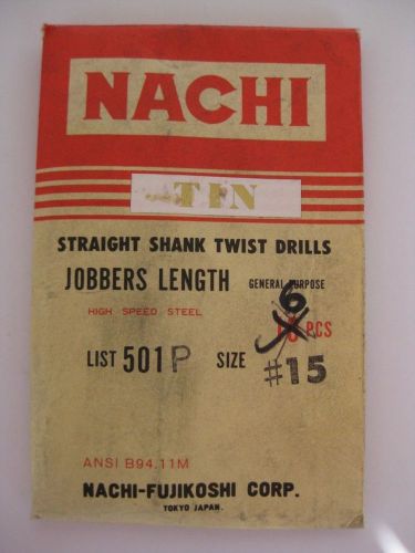 6 new nachi #15 (0.1800&#034;) 501p twist drill bit hss tin coated jobber length gp for sale