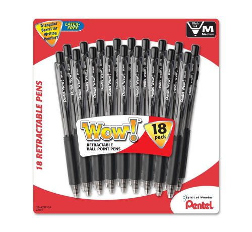 Pentel WOW! Ballpoint Pens, Medium Tip, Black Ink, 18-Pack (BK440BP18A)