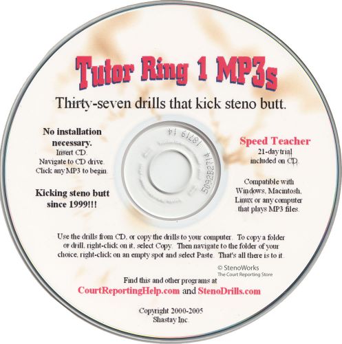 Tutor Ring 1 MP3s &#034;37 Drills that kick steno butt&#034; Speeds 20/300 wpm