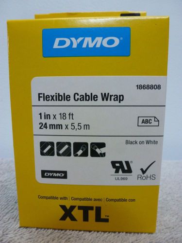 DYMO XTL 1&#034; x 18&#039;  Black on White Flexible Cable Wrap  1868808