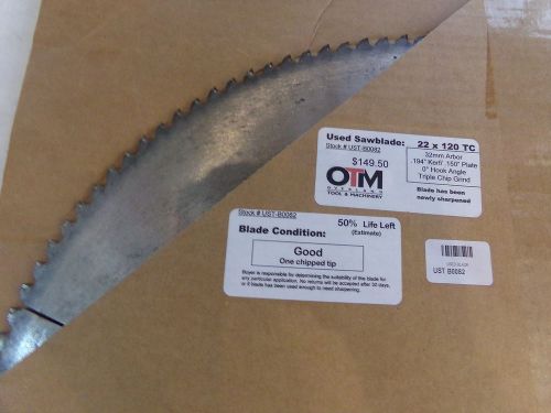 22&#034; saw blade 22 x 120 tc 32mm arbor, approx 50% life left, 1 chipped tip - used for sale