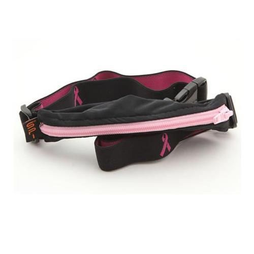 SPIbelt Small Personal Item Belt, Black Fabric/Pink Zipper/Breast Cancer Band