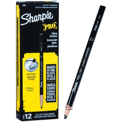 Sharpie pro black peel off china marker, grease pencil, 02089, box of 12 for sale