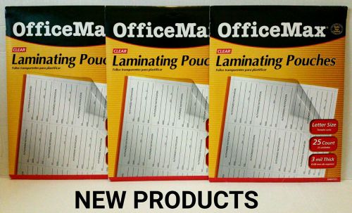 NEW 3ct Pkg Lot Thermal Laminating Pouches Letter 9x11.5&#034; 3 mil Thick 75ct Total
