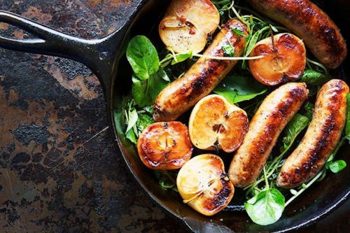 Pan Seared Sausage With Lady Apples And Re Watercress cipe