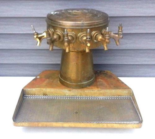 Old brass 6-tap faucet brass mushroom keg beer tower dispenser &amp; tray &amp; screen for sale