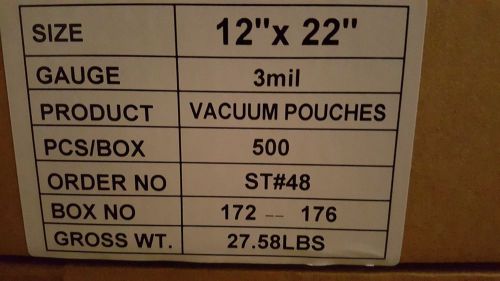 12 x 22 VACUUM POUCH, 3MIL, 500CT FDA APPROVED