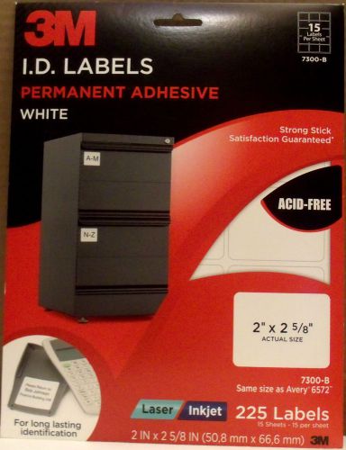 3M Permanent Adhesive 2&#034; x 2 5/8&#034; White 7300-B 225 I.D. Labels - Avery 6572