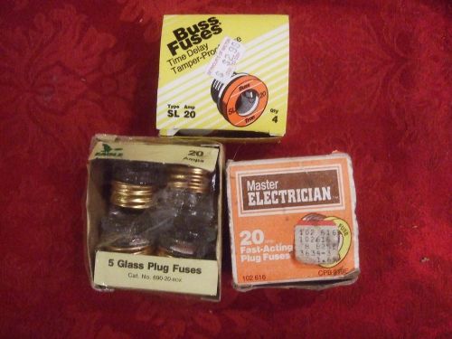 Vintage 1950s and 60s Glass Screw in Plug Fuses Lot of 10 - 20 AMP