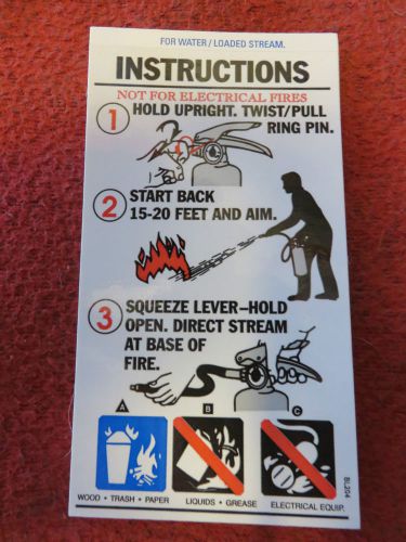 1-WATER TYPE FIRE EXTINGUISHER PICTORIAL OPERATING SIGN...3&#034; X 5 1/4&#034; NEW