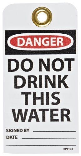 Nmc rpt133g &#034;danger - do not drink this water accident prevention tag with brass for sale