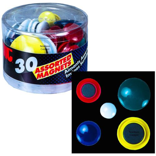 Round Magnets, Assorted Sizes &amp; Colors, Tub of 30