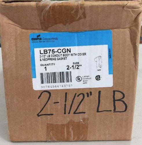 Nib - cooper crouse-hinds lb75-cgn 2-1/2&#034; conduit body w/cover &amp; neoprene gasket for sale