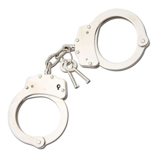 DOUBLE LOCK POLICE HAND CUFFS W/ KEYS - NICKLE PLATED