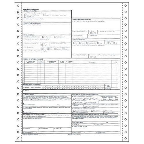 Attending Dentist&#039;s Statement (2004), ADA Dental Claim Form 2-Part Continuous