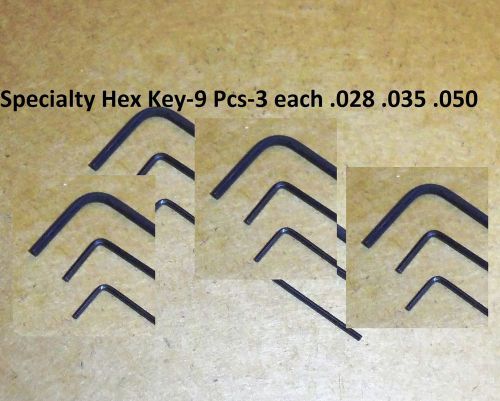 Hex key 9 piece set- 3 ea. size.028. -.035 -.050 allen wrench short arm sae tool for sale