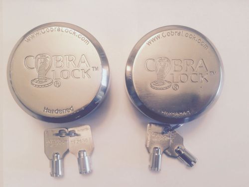 Two (2) cobra round tubular key- hidden shackle puck padlock &#034;new&#034;  keyed alike for sale