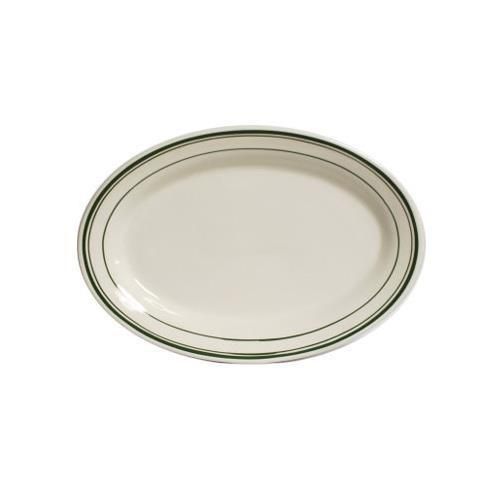 Tuxton TGB-014 Platter, 12-5/8&#034; X 8-3/4&#034;, Oval, Wide Rim, Rolled Edge, Green Ba