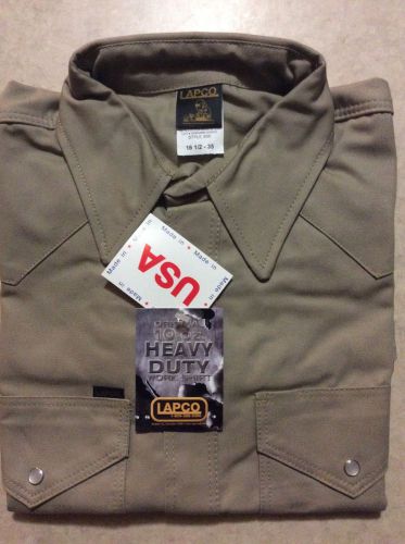 LAPCO Tailored Khaki Welding Shirt 16 1/2-35 L Heavy Duty Pearl Snaps Free Ship