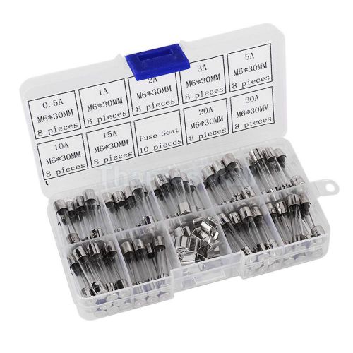 72pcs m6x30mm quick blow glass tube fuse assorted assortment kit 0.5a-30a for sale