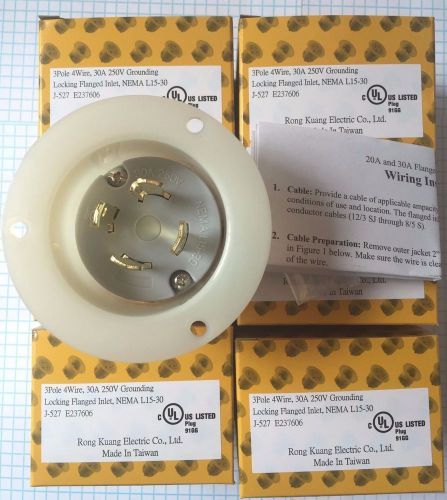 6 NEMA L15-30 FLANGED INLET, 3 POLE, 4 WIRE, 30A, 250V GROUNDING LOCKING INLET