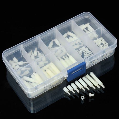 Set of 140pcs Assorted M2 Nylon Hex White Plastic Spacers Screws Nuts Box Pack