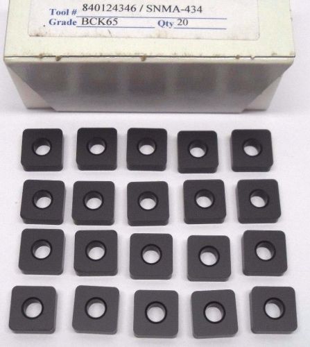 20 PC LOT NEW CARBIDE INSERTS SNMA 434 BCK65 1/2&#034; SQUARE 3/16&#034; THICK MADE IN USA