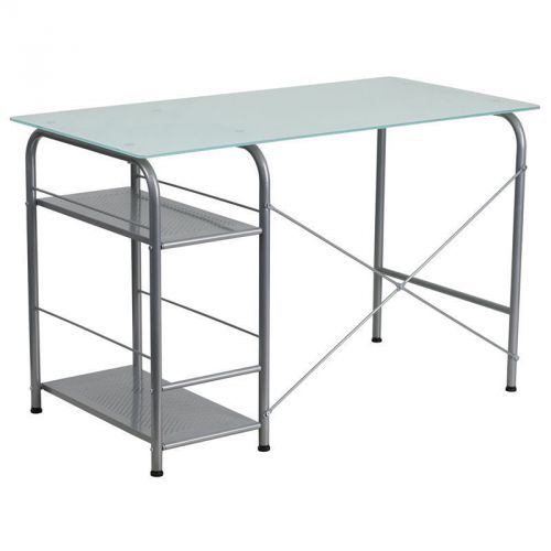 Flash furniture glass computer desk with open storage  silver for sale