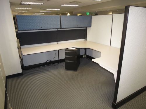 A02 workstation cubicles, overhead hutches, lights, file cabinets more (big lot) for sale
