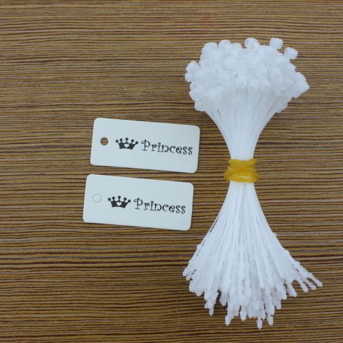 100pcs/lot Mini Crown White Hang Tag Clothing Price Labels With Plastic Strings