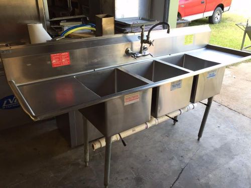 88&#034; Stainless Steel 3 Compartment Restaurant Grocery Store Sink 2 Drainboard